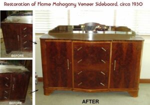 Restoration flame mahogany sideboard c1930s"