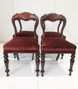 Restore French polish & upholster 4 x Victorian dining chairs. "
