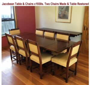 Restoration 1930s Jacobean dining chairs + make two extra chairs. "