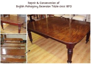 Restoration and repair English mahogany extension table c1870"