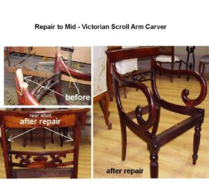 Restoration and repair to broken arm vic carver chair"
