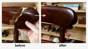 Repair broken crest rail of late-Victorian antique dining chair. "